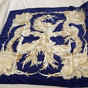 Hermes 34” square silk in bright navy and whites